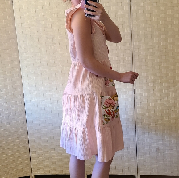 Upcycled Strawberry Shortcake Pink Ruffle Dress POCKETS Size Large NWT - Picture 8 of 8